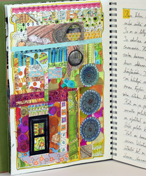 Art journal page, a house with door