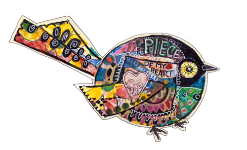 Piece of My Heart, collage bird, Birds of Happiness, by Peony and Parakeet