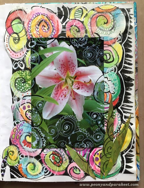 Art journal page by Peony and Parakeet. Doodling on Photos.