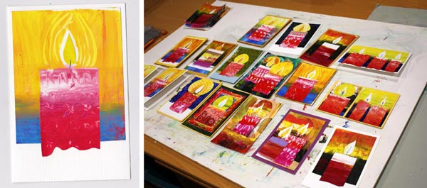 Printing Christmas Cards with a Gelli Plate (make four from the same print!), by Peony and Parakeet