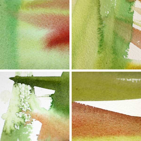 Details from a watercolor background by Peony and Parakeet. Read about using positive self-criticism when creating art!