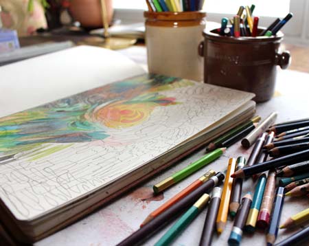 Intuitive drawing with colored pencils by Peony and Parakeet