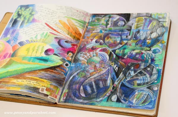 What I Think and How I Think, an art journal page spread by Peony and Parakeet