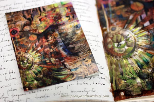 Introvert, an art journal page and a postcard, by Peony and Parakeet