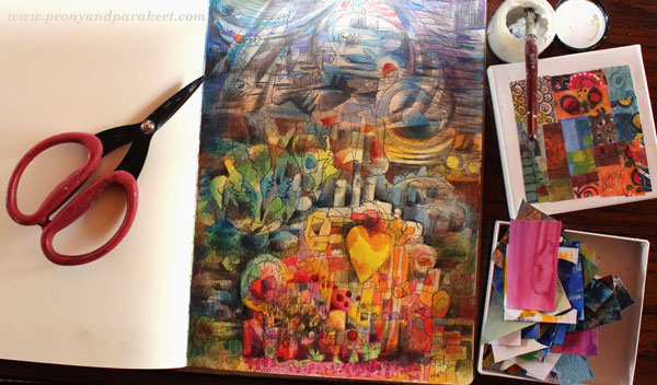 Creating of an art journaling page, by Peony and Parakeet