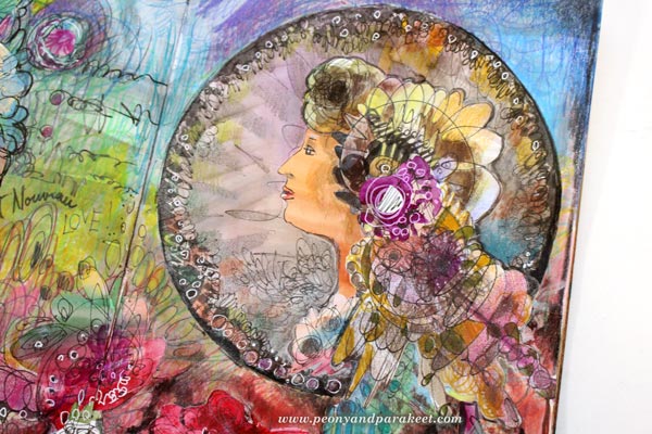 A detail of the work made in Imagine Monthly, an art journaling class, by Peony and Parakeet