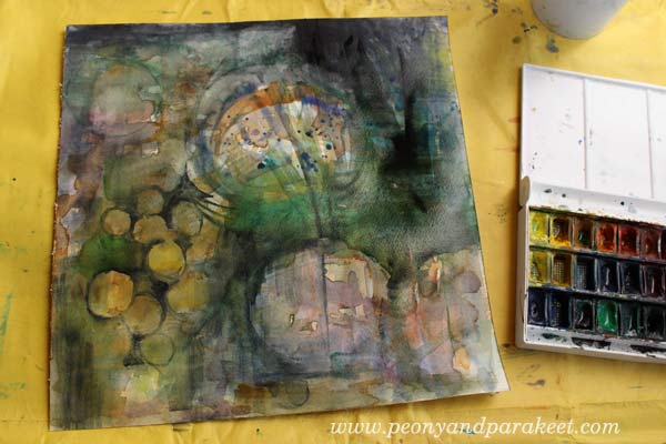 Creating a mixed media painting, by Peony and Parakeet