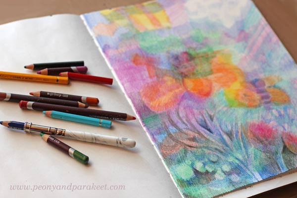 Coloring an art journal page by Peony and Parakeet