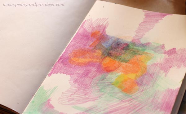 Coloring an art journal page by Peony and Parakeet