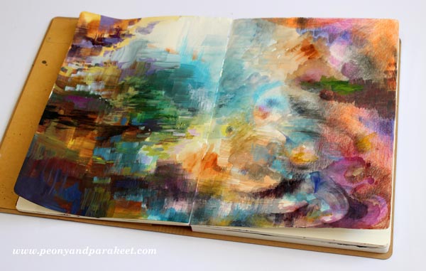 Explorer's Fountain, an art journal page spread by Paivi Eerola from Peony and Parakeet