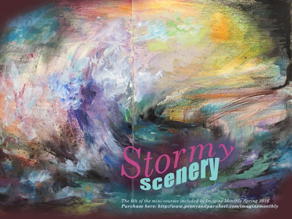 Stormy Scenery, an art journaling mini-course by Peony and Parakeet