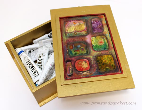 Decorated box with collage pieces by Peony and Parakeet