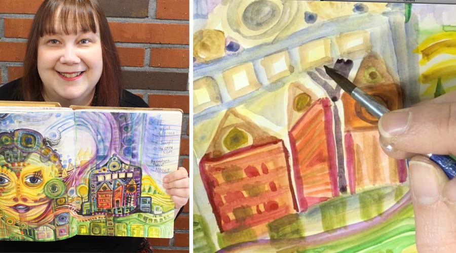 Art journaling inspired by Hundertwasser, a watercolor painting class by Peony and Parakeet