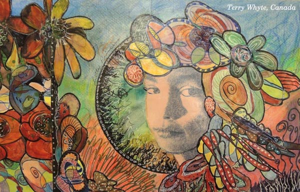 Terry Whyte, USA, a handdrawn collage created at the art journaling class Doodled Luxury