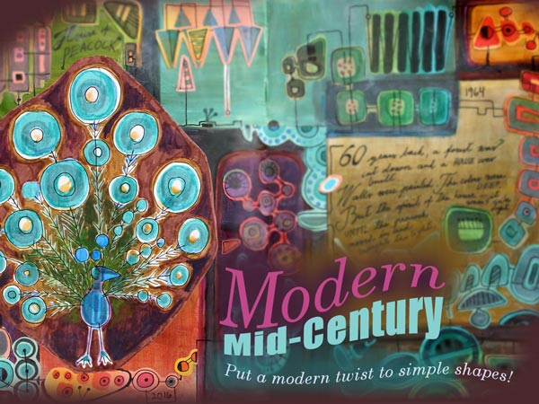 Modern Mid-Century, an art journaling class that teaches drawing and collage art based on simple shapes. By Peony and Parakeet.