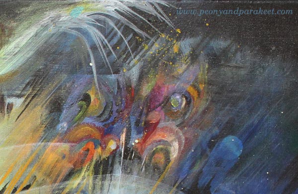 A detail of Human Nature, by Peony and Parakeet. An acrylic painting on a big canvas.