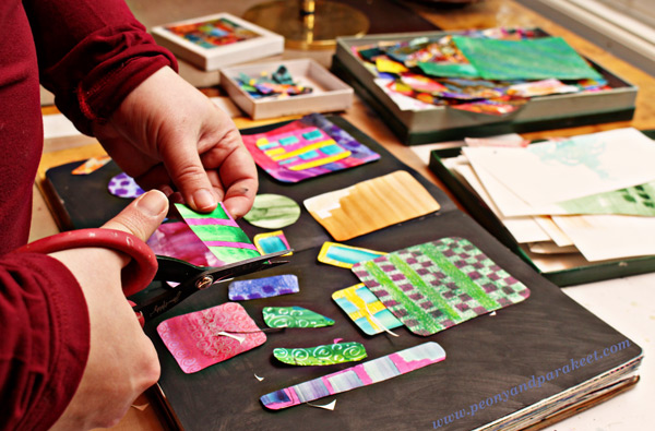 Cutting collage pieces. By Peony and Parakeet.