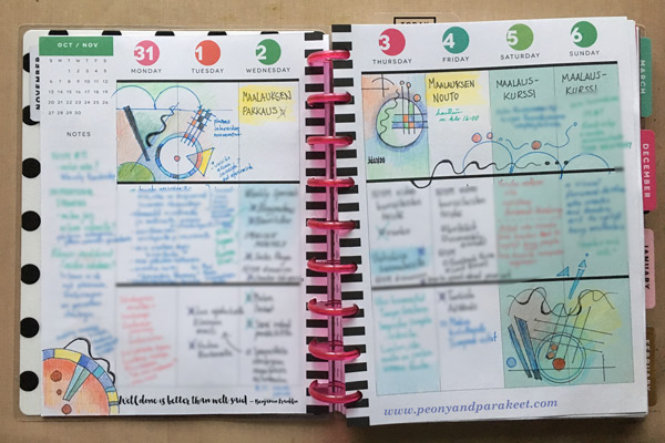 Work Planner Spread. By Peony and Parakeet. She uses Happy Planner for her art business.