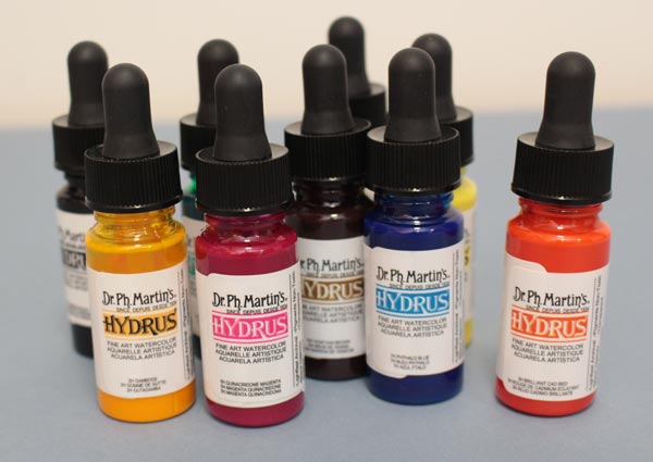 Art supplies. Liquid watercolor bottles.