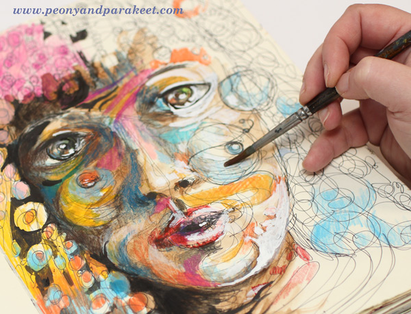 Using watercolor pencils by Peony and Parakeet. See her class Inspirational Drawing 2.0.