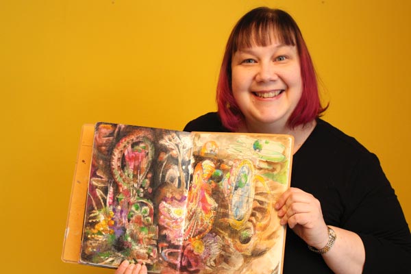 Paivi and Storyteller's Power, her mixed media drawing. Read more about expressing inspiration through art!