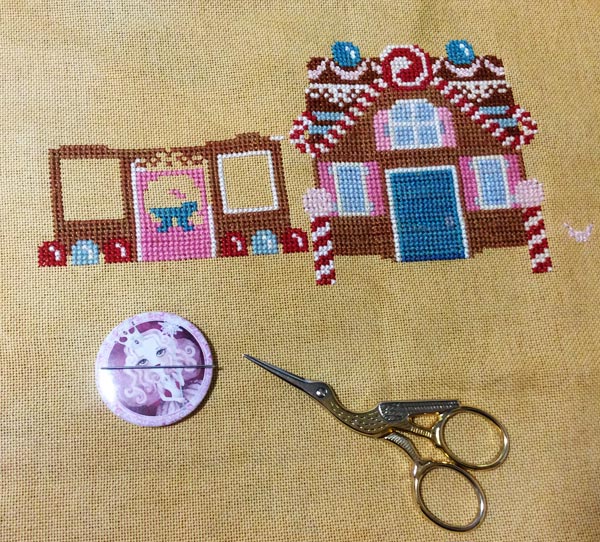 Christmas at Gingerbread Lane, a cross stitching project in progess