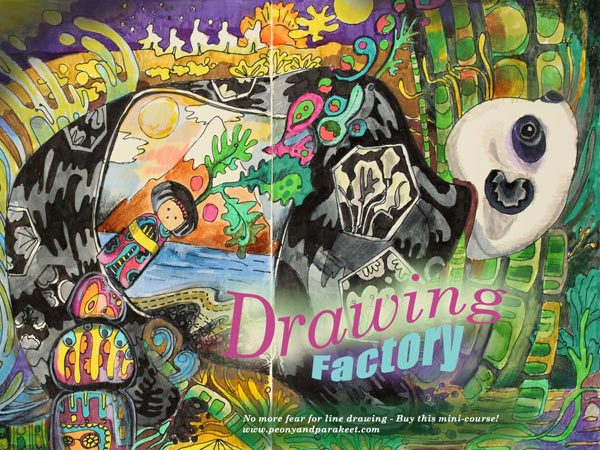 Drawing Factory, a line drawing mini-course that helps you to lose your fear of drawing. By Peony and Parakeet.