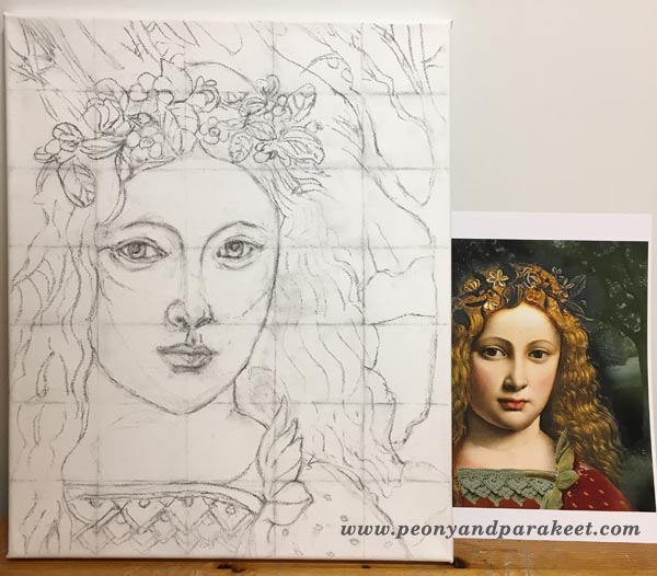 A sketch for a Renessaince style painting, by Peony and Parakeet