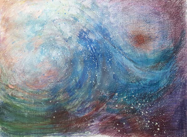 Cheryl Rayner, USA. One of the mixed media seascapes from Peony and Parakeet's class Stormy Scenery. 