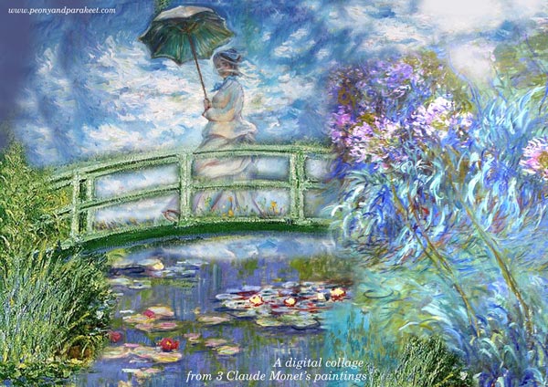 A digital collage combining 3 paintings from Claude Monet. By Peony and Parakeet.