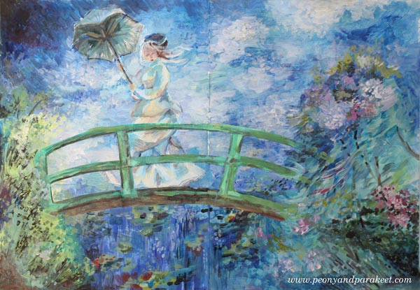 A Monet-inspired art journal page by Peony and Parakeet. See her mini-course Strokes of Energy.