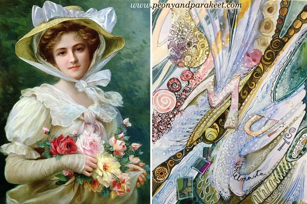 Emile Vernon's painting and Paivi Eerola's abstract interpretation. By Peony and Parakeet.