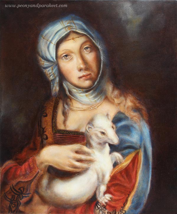 Gypsy Madonna, an oil painting by Paivi Eerola from Peony and Parakeet, combining two Renaissance paintings into one