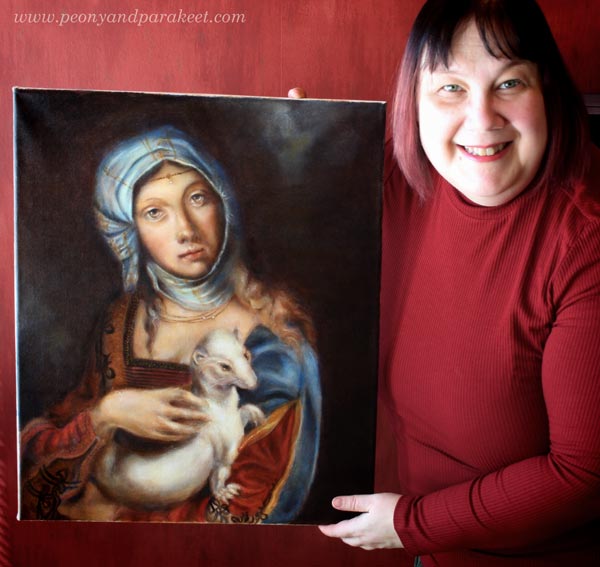 Paivi Eerola from Peony and Parakeet, with Gypsy Madonna, one of her oil paintings. Read her blog post about feeling like an outsider as an artist and how to get through it!