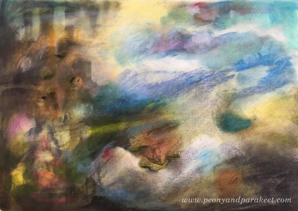 Abstract Landscape created with Faber-Castell Gelato Sticks. By Paivi Eerola from Peony and Parakeet. See her 3 tips for using gelatos!