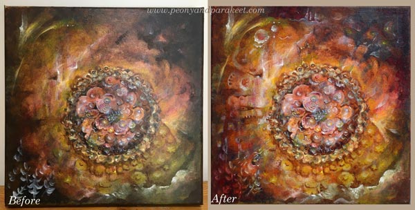 Altering a flower painting. By Paivi Eerola from Peony and parakeet.