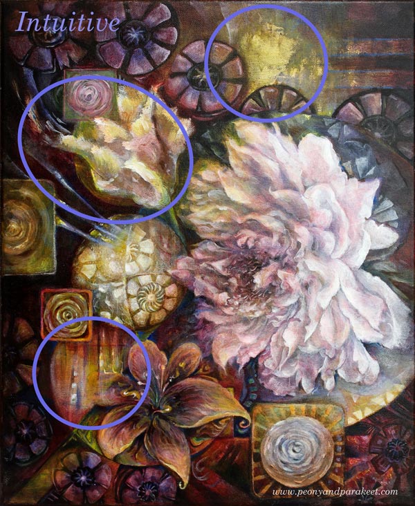 Blooming Centuries by Paivi Eerola from Peony and Parakeet. The intuitive elements of the painting.