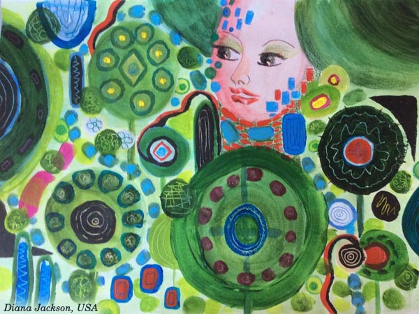 Inspired by Gustav Klimt. Diana Jackson, USA - a student artwork from the mini-course Patterned Topiary. By Peony and Parakeet.