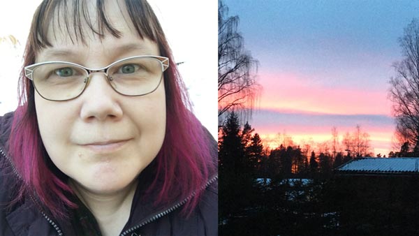 Paivi Eerola and sunset in Finland