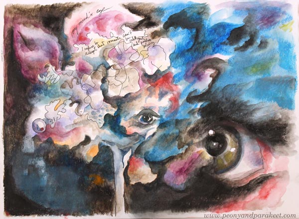 My Mind's Eye, a mixed media painting by Paivi Eerola from Peony and Parakeet