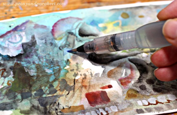 Painting watercolor panoramas by Paivi Eerola from Peony and Parakeet