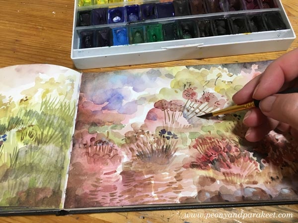 Watercolor art journal by Paivi Eerola from Peony and Parakeet