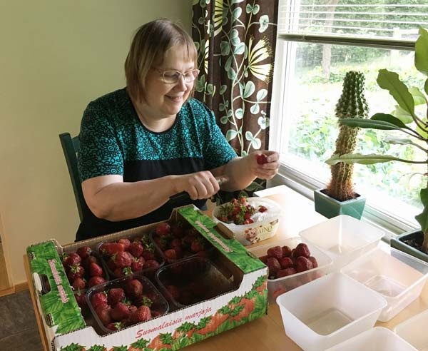 Paivi with Finnish strawberries