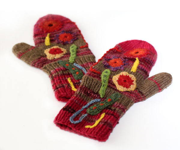 Collage Mittens - Peony and Parakeet