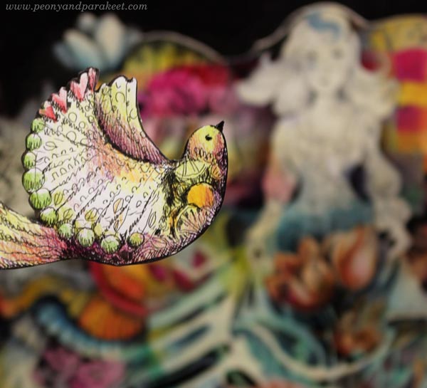 Hand-drawn paper bird. Art by Paivi Eerola from Peony and Parakeet.