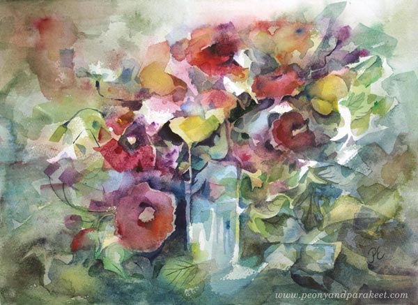 "Birthday" - a flower watercolor painting by Paivi Eerola from Peony and Parakeet