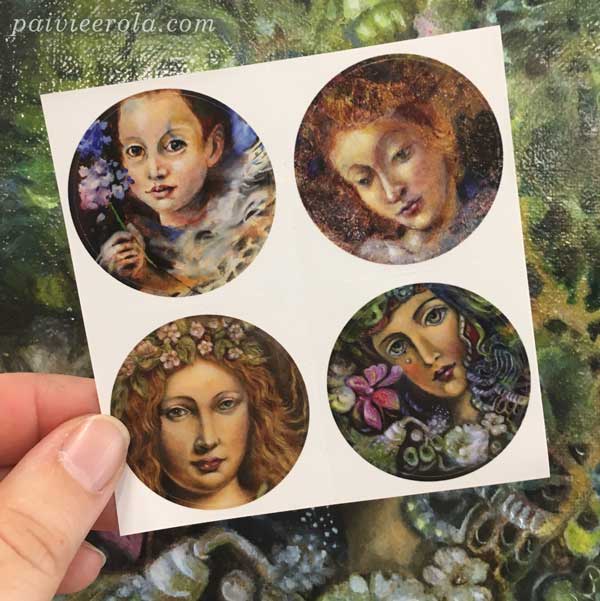 Paintings as stickers by Paivi Eerola from Finland.