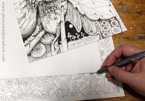 Making a hand-drawn frame by Paivi Eerola of Peony and Parakeet.