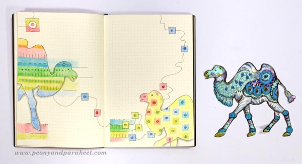 Illustrations by Paivi Eerola of Peony and Parakeet. Bullet journal art.