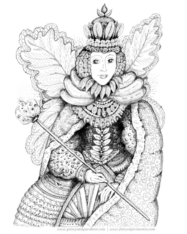 Fairy Queen, an illustration for the book Fairy Experiments for Thinkers and Tinkerers, author C.L. Hunt, illustrator Paivi Eerola.